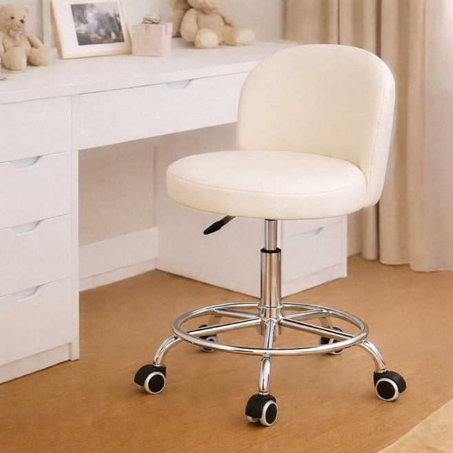 라온프리 푹신한 이동식 등받이 화장대의자, 1개, 아이보리