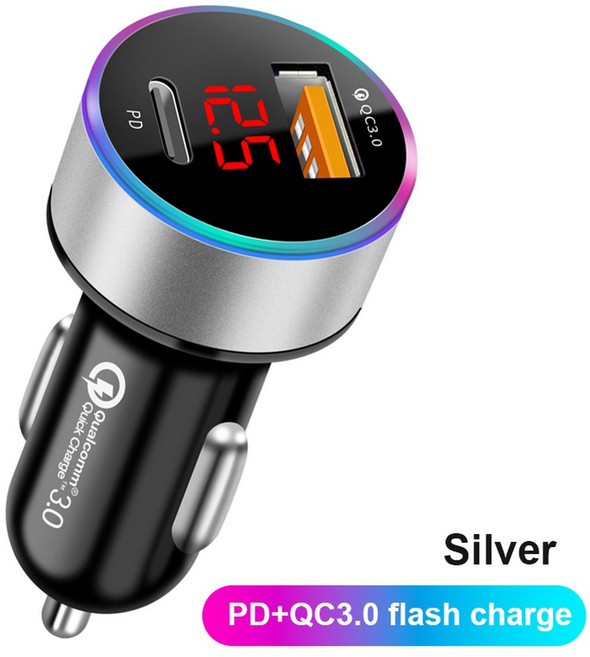 SEAMETAL 차량용 충전기 PD USB QC3 0 38W 빠른 충전 전화 Led 전압계 디스플레이가있는 12-24V 담배 라이터 어댑터, Silver 1pc, 1개