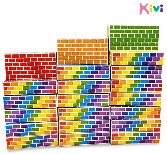 [키즈비전] 튼튼 국내 생산 종이벽돌 중형 무지개 50pcs