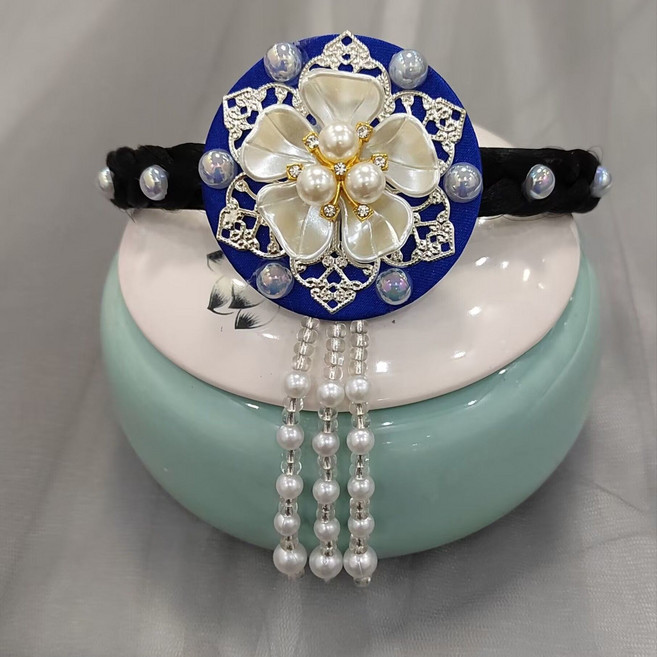 한복 머리띠 패션 공연용 에스닉룩 소품 명절 진주꽃 한복 머리띠 전통 귀여운 YMY
