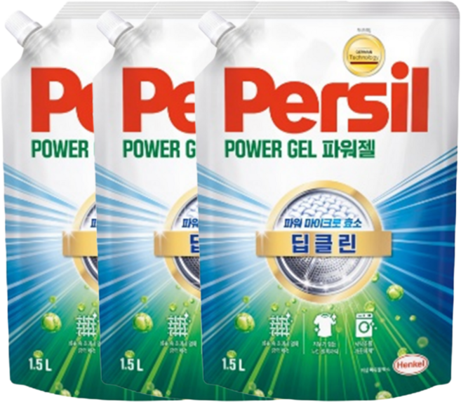 퍼실 딥클린 파워젤 일반용 액상세제 리필, 1.5L, 3개
