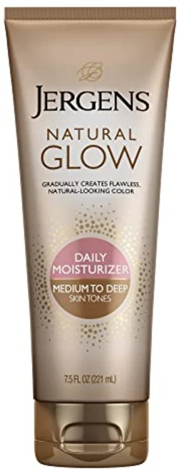 Jergens Natural Glow Sunless 태닝 로션 셀프 태너 중간에서 깊은 피부 톤 데일리 모이스처라이저 7.5온스 항산화제 및 비타민 E 함유, 싱글, 1개, 221ml - 쿠팡