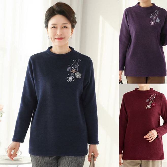 로즈맘 차움꽃장식반폴라기모티셔츠