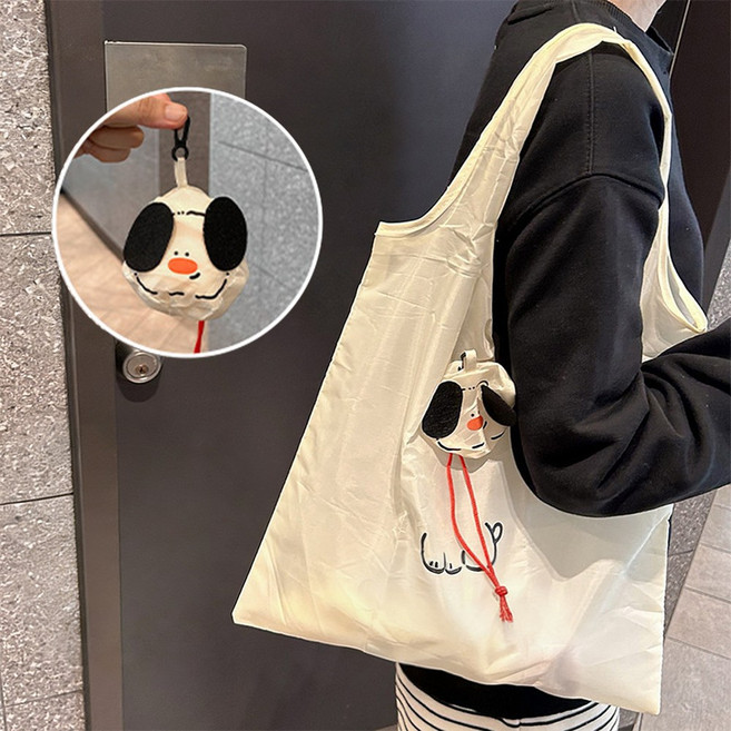 접이식 후크 포함 쇼핑백 시장가방 장바구니 에코 휴대용 미니장바구니, 귀여운 강아지, 1개