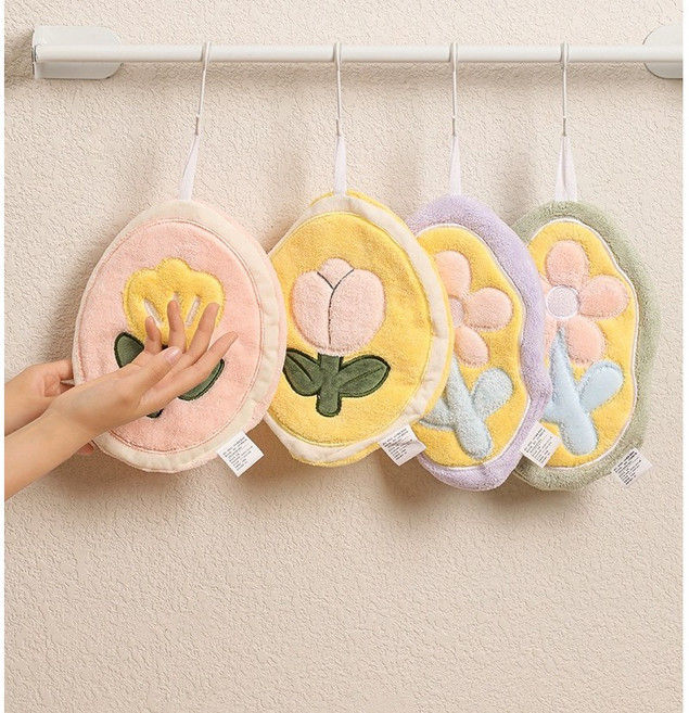 뽀송뽀송 플라워 주방 핸드 타올 4종, 1개, 노랑튤립