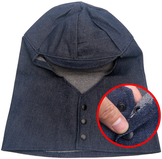 청두건 육각 이순신 청지 두건 창있는 똑딱이 단추 3개 용접두건 모자 창있는청두건 머리두건 산업용두건 조선소 중공업 현장두건 땀두건 안면 보호 얼굴두건 작업용두건 작업모자 육각모