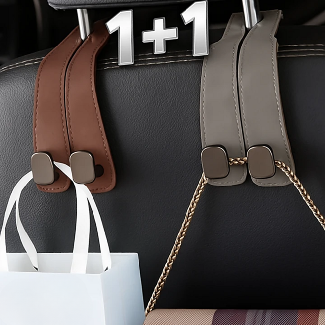 차량용 가방걸이 가죽 헤드레스트 후크 차량 수납걸이 핸드폰 거치대 1+1, 블랙, 2개