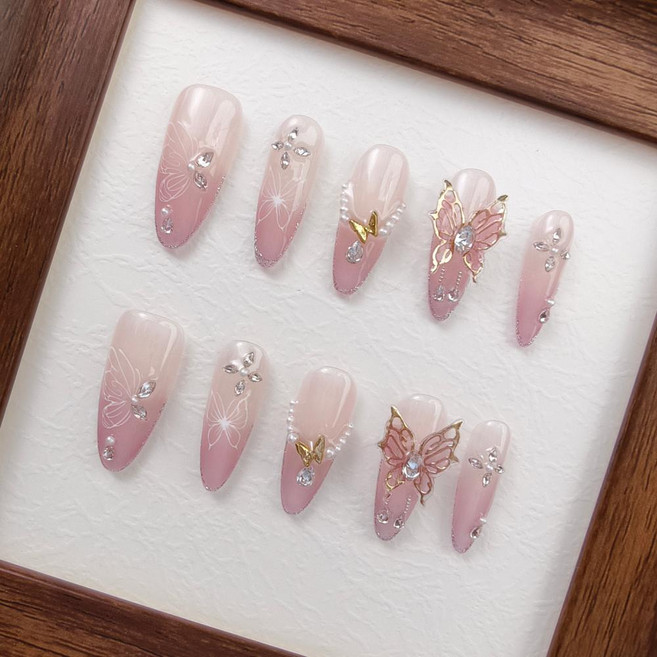 {당일배송} 천안각 우아한 아몬드 디자인 핸드메이드 붙이는 네일팁, 1개, 아몬드 774 L