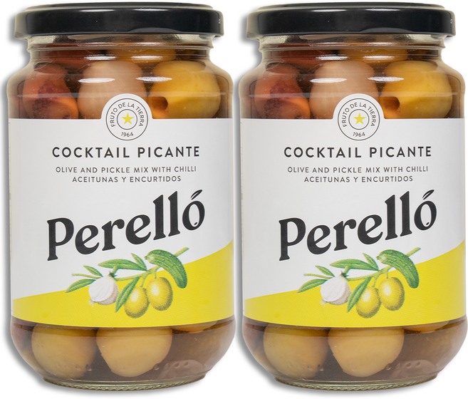 페렐로 칵테일 피칸테 올리브 350g 병 (만자닐라+꾸끼요 올리브+미니어니언+베이비졀킨+긴디야고추 절임), 2개