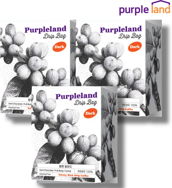 퍼플랜드 핸드드립 커피 레귤러 드립백 다크 벨벳 블렌드, 3개, 7개입, 9g