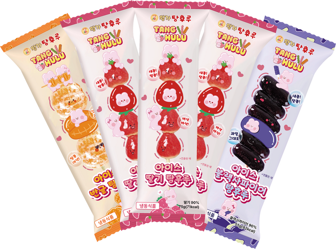 WANGGA탕후루 바삭한 아이스 과일 탕후루 딸기 반귤 블랙사파이어 믹스, 5개, 75g