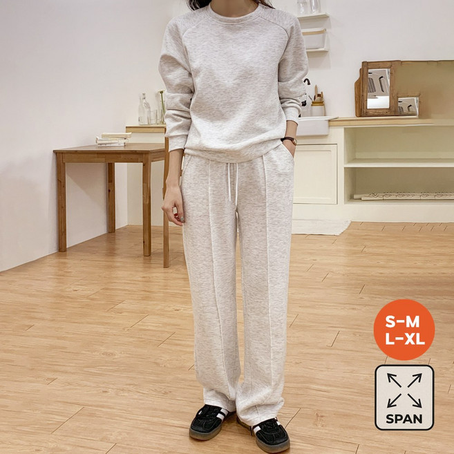 앤샵 여성용 롱/숏 2단기장 맨투맨+핀턱 밴딩 일자 팬츠 상하의세트 스판 쫀쫀 비안나 트레이닝세트 빅사이즈 키작녀 키큰녀