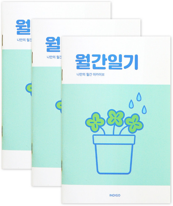 인디고 데일리 일기노트 월간 1개월 일기장, 3개, 그린