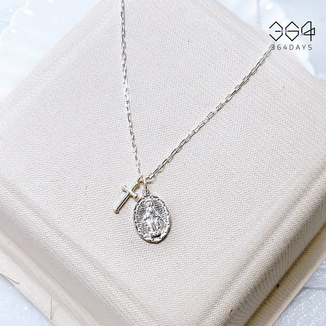 364days 925실버 성모마리아 목걸이 남녀공용 천주교 기적의패 십자가목걸이 데일리 종교 목걸이 선물