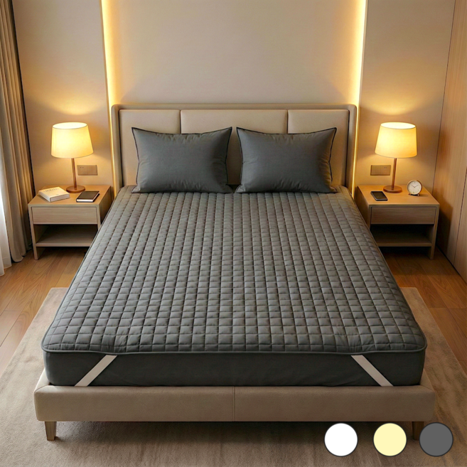 엣지홈 호텔 알러지케어 침대패드 고정밴드 누빔 이불 매트리스 패드 슈퍼 싱글 퀸 킹, 차콜 그레이