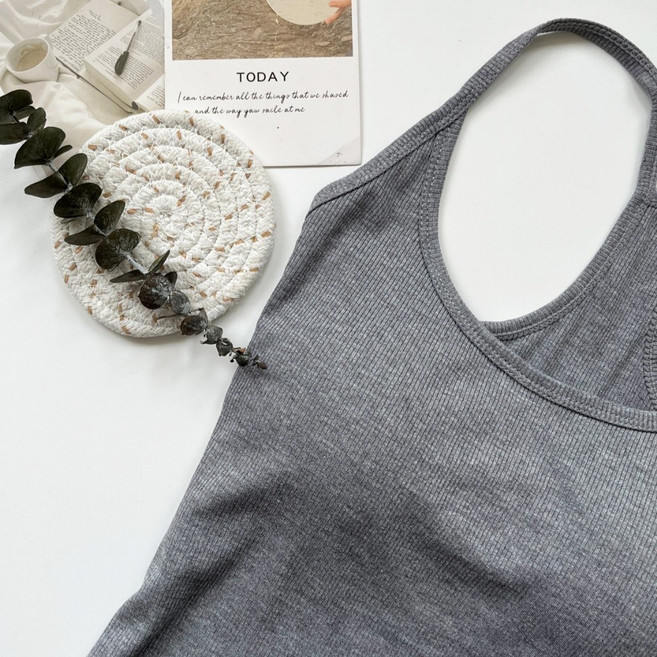 Fee 大U美背細肩帶小可愛 螺紋BRA TOP 不可拆式胸墊