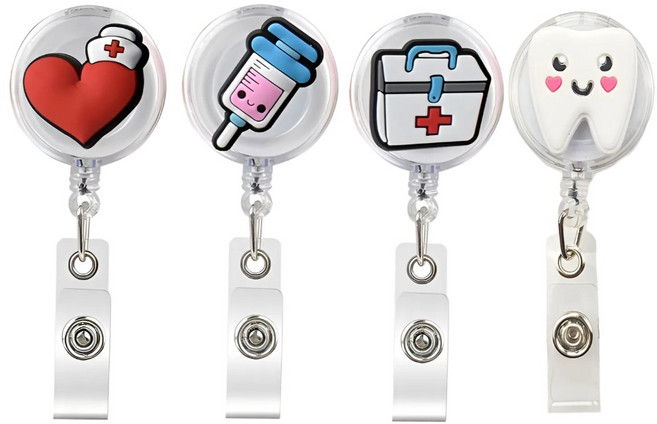 비브랜드 이름 명찰 신분증 간호사 릴홀더, 4개, 화이트