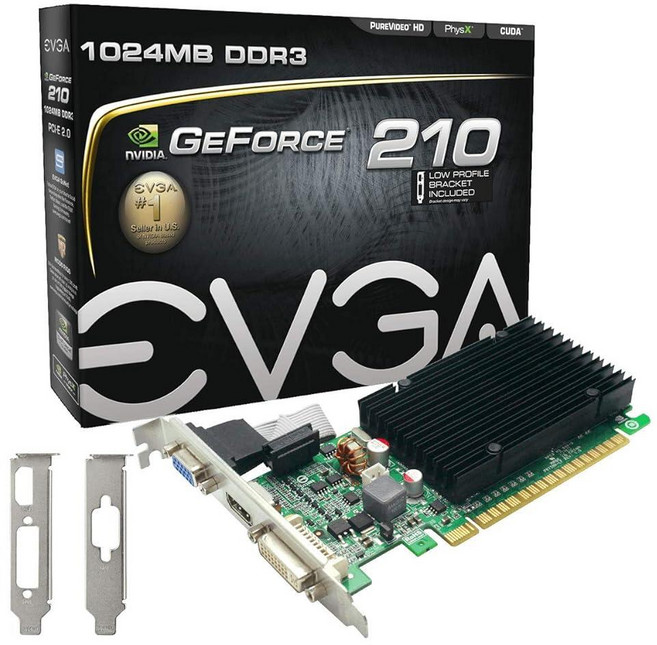 EVGA 지포스 210 1024 MB DDR3 PCI Express 2.0 DVI/HDMI/VGA 그래픽 카드 01G-P3-1312-LR, 1GB Passive
