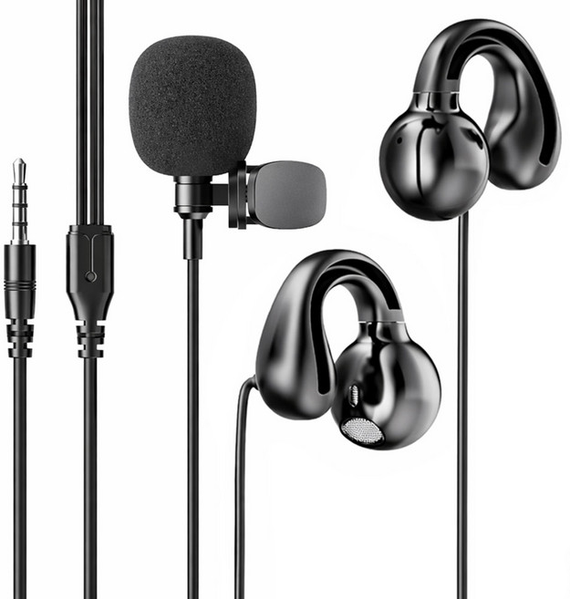 이어루프 귀걸이형 클립온 마이크 유선 이어폰, 블랙, 3.5MM