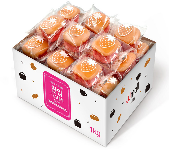 부드럽고 촉촉한 한입 카스테라 빵 딸기맛, 1박스, 1kg