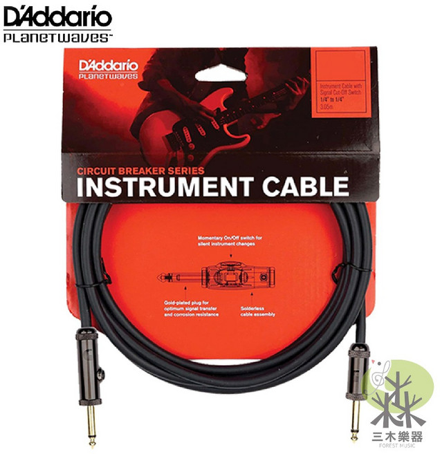 D'Addario Circuit Breaker 系列 樂器導線 10呎 3米 雙直頭, 1個