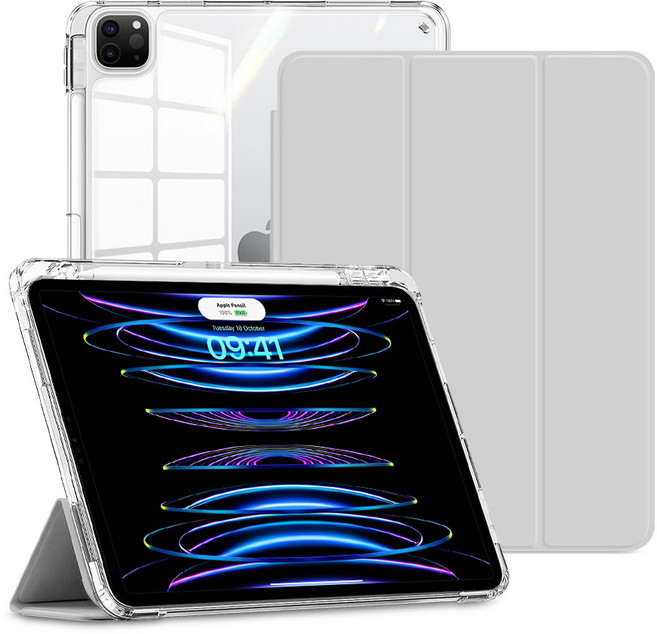 뷰씨 애플펜슬 수납 스마트커버 클리어 범퍼 케이스, 그레이, 1개