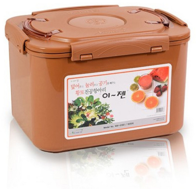 이젠 황토 진공 항아리 사각 16L 김치통 오이지 장아찌 된장 고추장 매실통 절임 장류 쌀보관용기 누름독 누름통, 1세트
