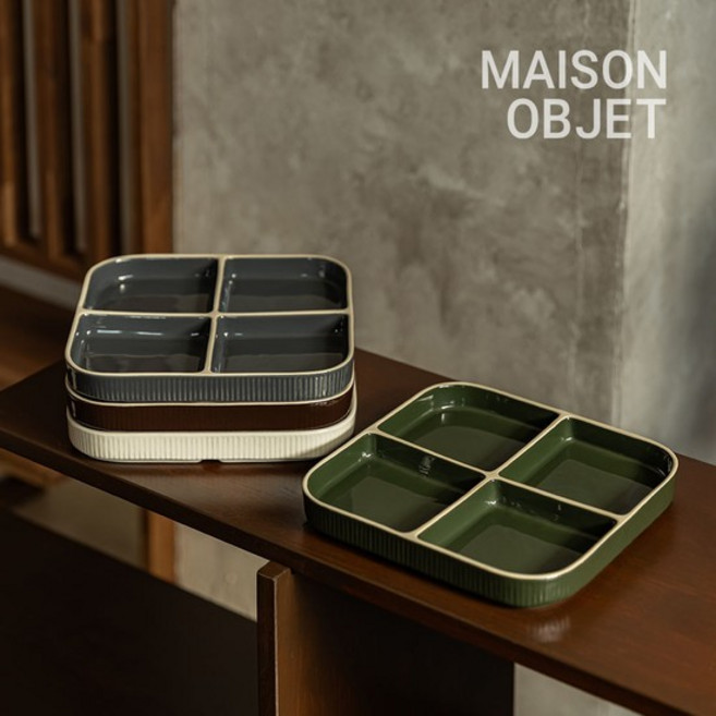 윤도자기 차곡 사각 4절접시, 1개