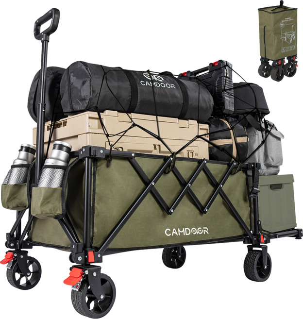 Camdoor 아웃도어 다기능 접이식 캠핑 카트 고하중 대용량 뒷문 개방형, 1개, 그린