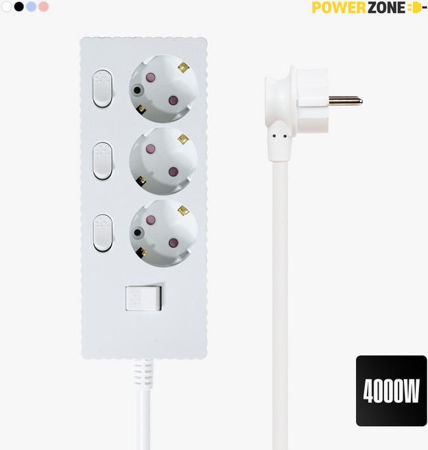 파워존 웨이브 고용량 개별스위치 멀티탭 과부하차단 3구 멀티콘센트 전기코드 50cm 1.5m 3m 5m 7m, 1개, 화이트