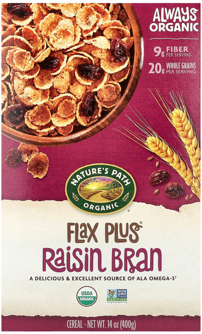 네이처스 패스 아마 플러스 시리얼 건포도 그레이프 브랜 14온스 400g Nature's Path Organic Flax Plus Cereal Raisin Bran 14oz, 1개