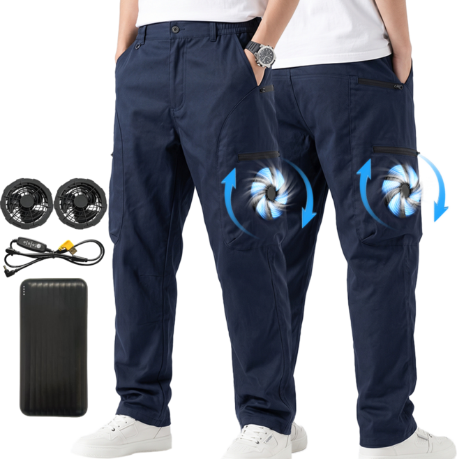 KC인증 선풍기바지 여름 작업복 USB팬 2개 + 20000mAh 보조배터리 풀세트 쿨링팬츠 아이스바지 남자 시원한