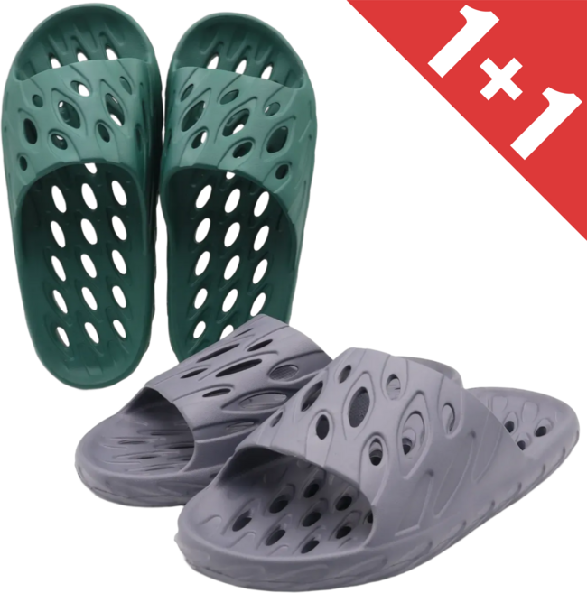 라미슈즈 1+1 색상조합 미끄럼방지 물빠짐 욕실화 THE리프 욕실 슬리퍼 세트, 1세트, 다크그레이+다크그린