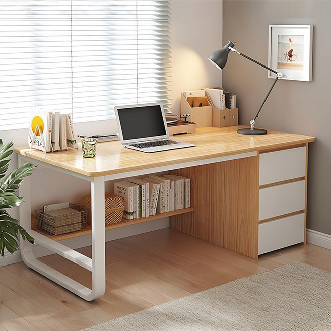 뷔이위이 책상 사무용 테이블 서랍이 달린 철제 컴퓨터 책상, 우드