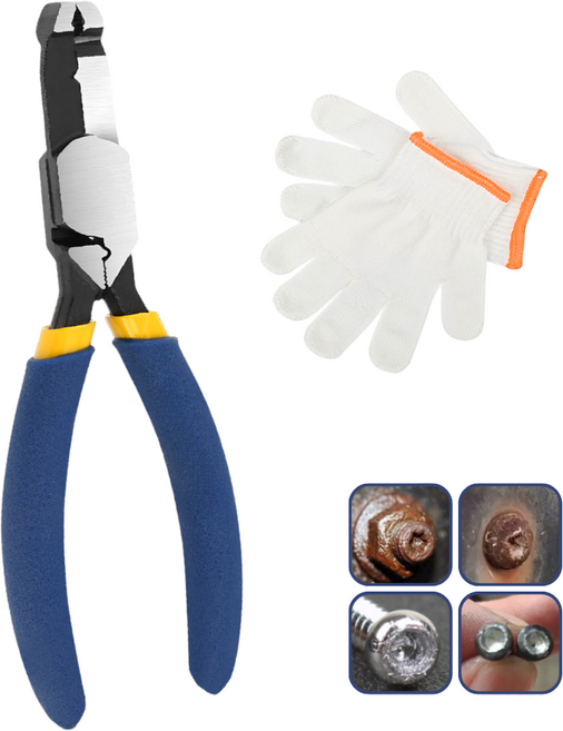 6인치 다기능 펜치 공구+면사 장갑 녹슨 손상된 나사 간편 제거 와이어 스트리퍼 와이어 절단기 와이어 단자 압착, 1개