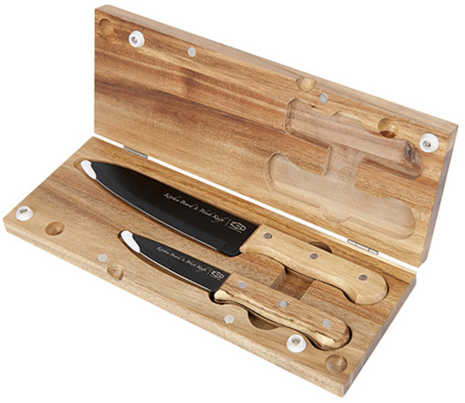 제드 키친보드 블랙나이프 캠핑 도마 칼 2종 오크우드 감성 전용 가방 세트, 1개, 블랙