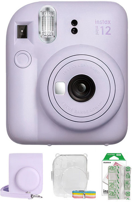 FUJIFILM Instax Mini 12 拍立得相機, 1個, instax mini 12 (紫)＋專用皮套＋水晶殼＋白邊底片10張, 1個