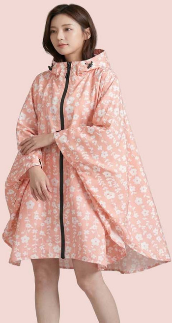 코아이 블루밍 골프 등산 캠핑 여성용 판초형 레인코트 파우치포함, 라이트피치