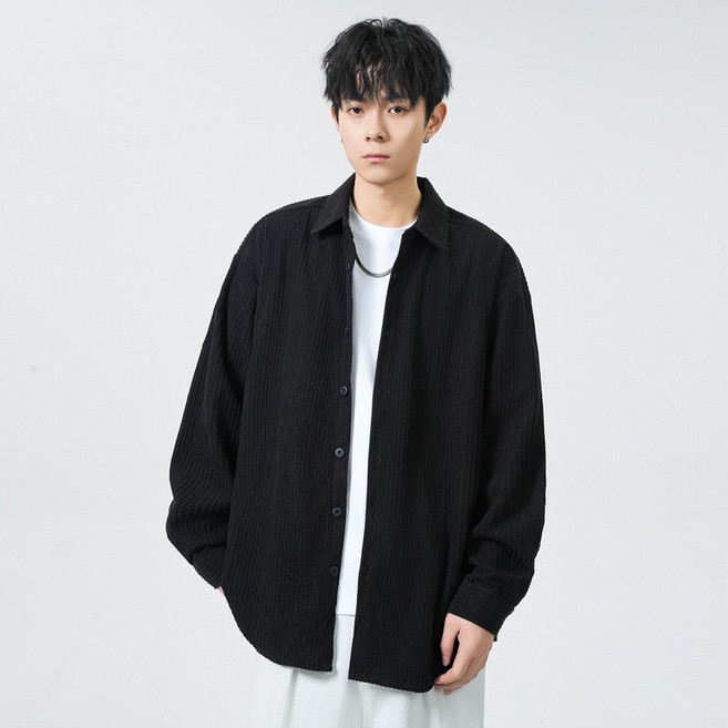 ANYOU 남성 코듀로이 오버핏 셔츠 봄가을 캐주얼 룩 남자 데일리 셔츠 커플룩