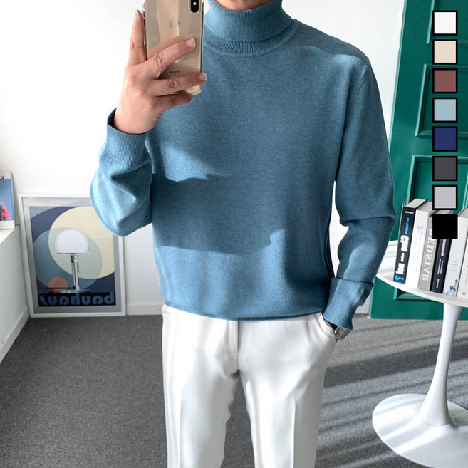 놈시크 95-125 남자 목폴라 반폴라 니트 소프트 캐시미어 스판 터틀넥 스웨터 빅사이즈