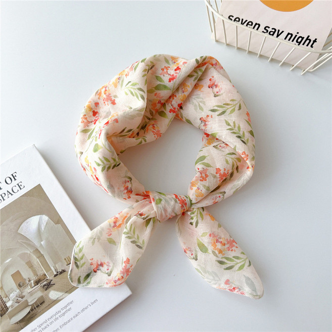 58X58 사각 미니 스카프 손수건 면 간절기 여름 플라워 잔꽃 꽃무늬