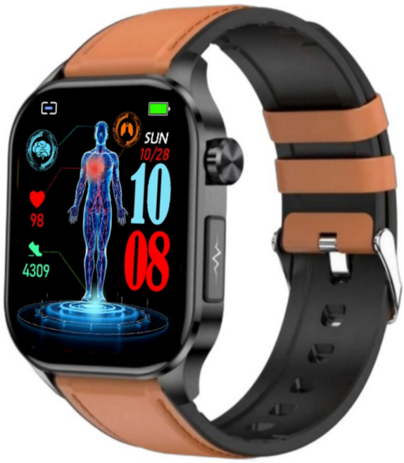 액션맨 글루코워치 ET 건강데이터 스마트워치, 블루투스, 5.13cm, 블랙실리콘+브라운레더