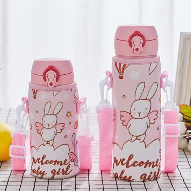 뚱보 350/400/500 보냉온 텀블러 생수 물병 파우치 가방, 핑크토끼, 1개