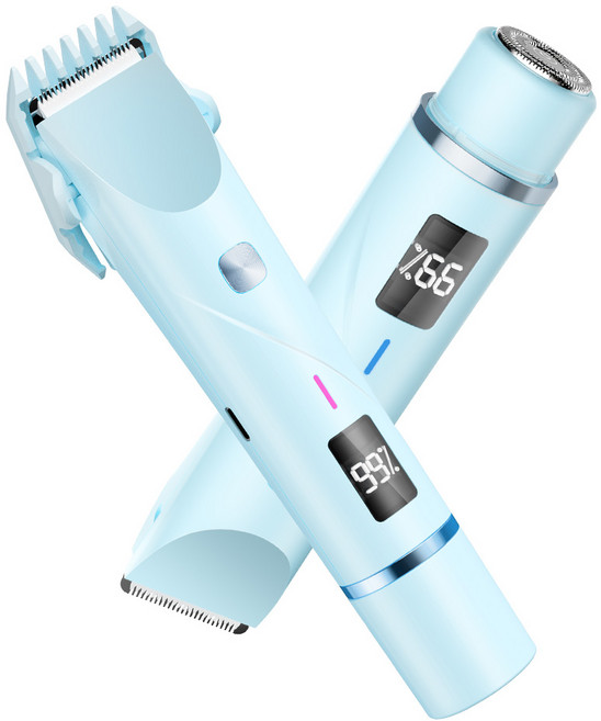 AURRA 브라질리언 제모기 더블헤드 모근제거남녀겸용 겨드랑이 비키니라인 Y존 LED전량표시, 트리머, 블루