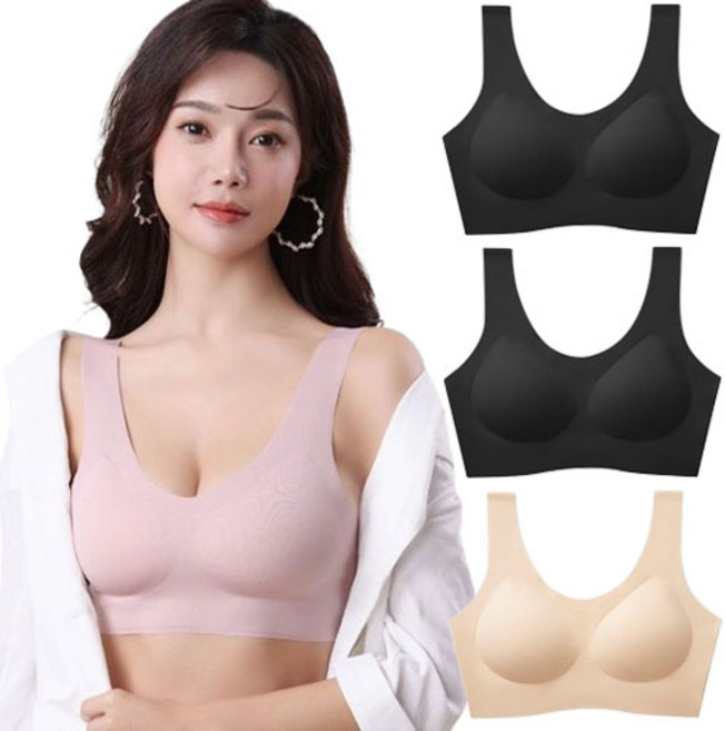 [1+1+1 3장세트] 패드일체형 캡내장 브라유목민 정착브라 노와이어 심리스 여성용 브라 속옷세트