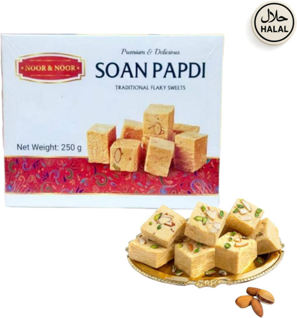 Noor & Noor Classic Pakistani Soan Papdi Sweets 누르앤누르 정통 파키스탄 디저트 소안파피, 2개, 250g