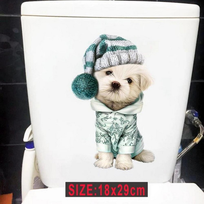 귀여운 강아지 비숑 모던 홈 장식 스티커 방수 접착 욕실 화장실, 1개, 1. MT12-PVC-18x29cm