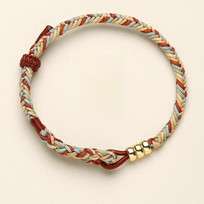 금전운 팔찌 행운팔찌 패션팔찌 로프체인 금색비즈 빨간색 끈 남여공용 재물운 부귀 커플아이템