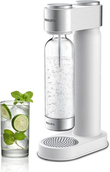 Philips 스파클링 워터 메이커 퀵 트위스트 병이 있는 소다 스트리밍 머신 1L BPA 프리 PET 탄산 병 60L CO2 탄산기와 호환되는 소다 메이커(포함되지 않음, Without CO2 cylinder, 1Pack-No Cylinder, White