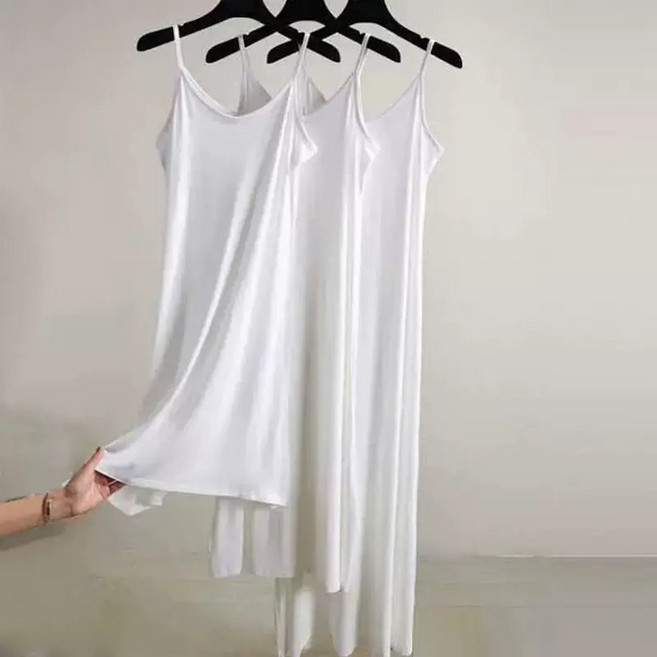 莫代爾棉吊帶打底裙 三種長度可選, 白色（一件）,加長款118cm